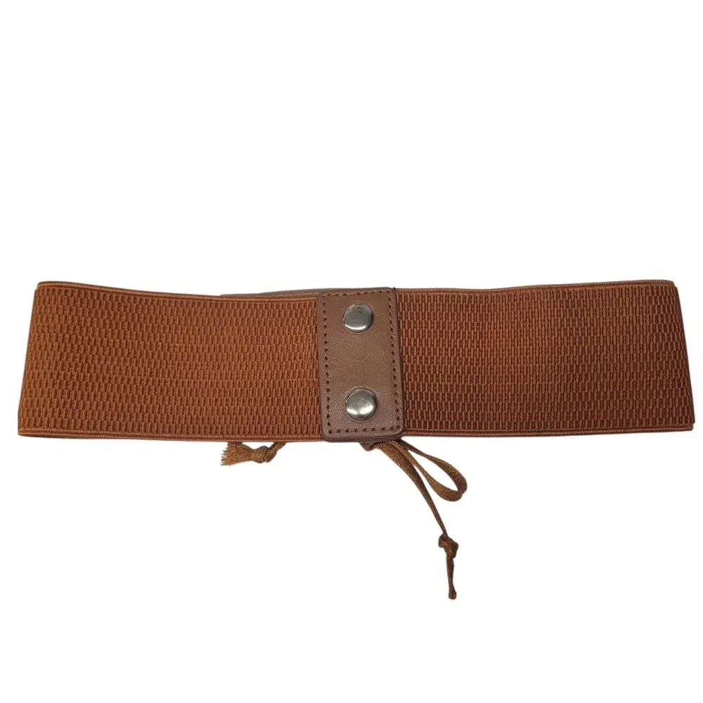 Brown Wide Elastic Corset Belt Lace Up‎ Faux Leather Cinch Waistband  26-30 in